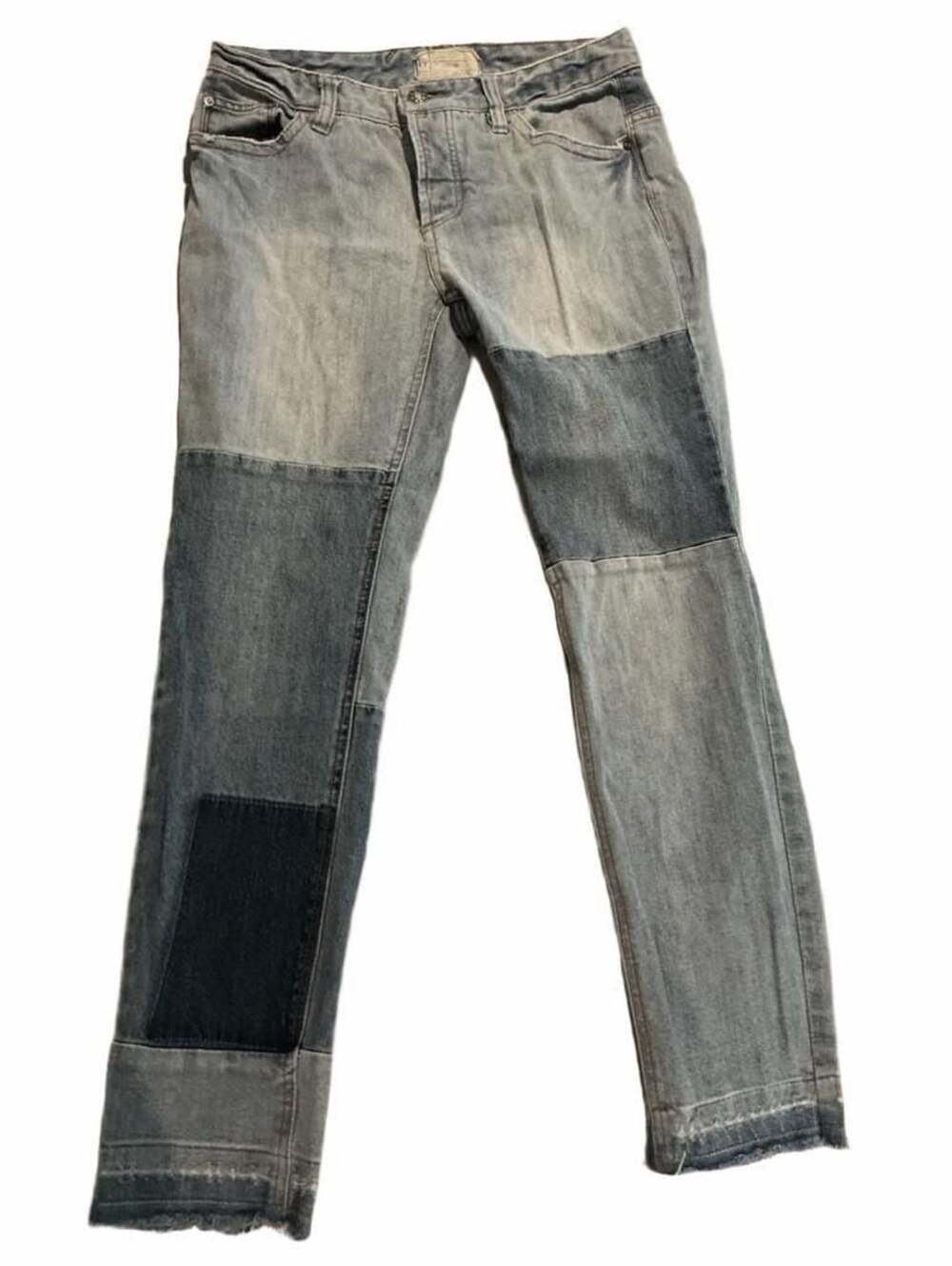 Free People Patchwork Denim Jeans Size 28 Blue Distressed Raw Hem